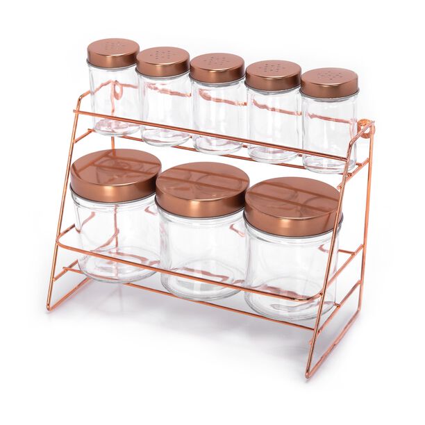 Alberto Glass Spice Jars Set 8 Pieces With Copper Lid & Stand image number 0