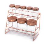 Alberto Glass Spice Jars Set 8 Pieces With Copper Lid & Stand image number 0