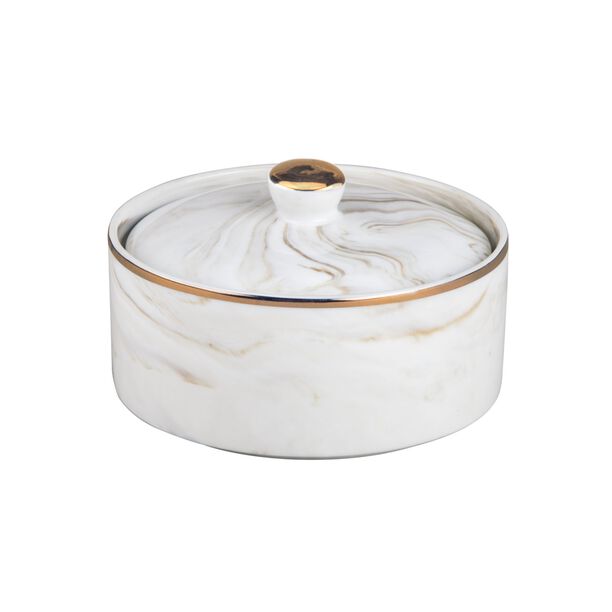 La Mesa beige marble date bowl with lid 13*9 cm image number 2