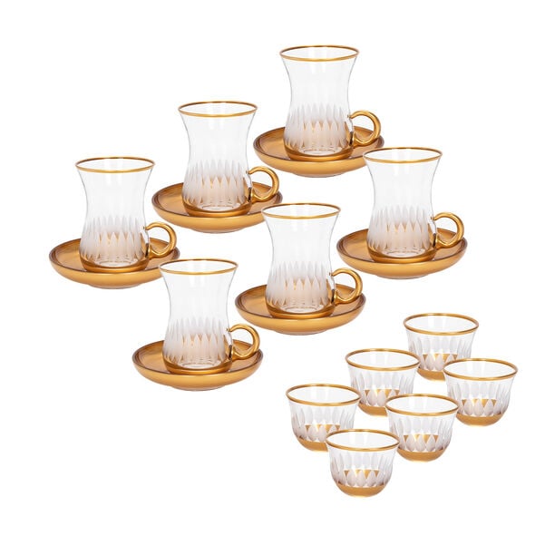 18 Pieces Glass Tea And Coffee Set Sunflower Gold image number 0