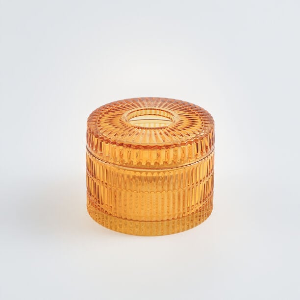 Homez Glass Ribbed Tissue Box 16*16*11Cm, Orange image number 0