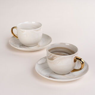La Mesa Marble Tea Cup & Saucer Set 12 Pieces Gold