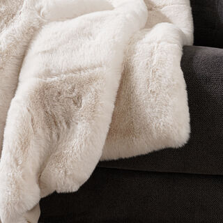 Check quilted luxury faux fur cover 130*170cm Ivory