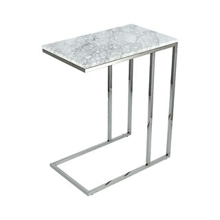 Silver Stainless Steel Side Table With Marble Top