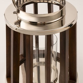 Homez stainless steel silver wood lantern 29*42 cm