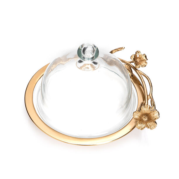 Cake Dome Sml White&Satin Gold image number 1
