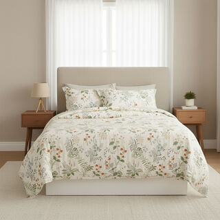 Cottage microfiber summer floral 6pc full comforter set, beige 160*240cm