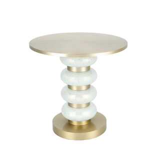 Side Table White Glass Base Brass Gold Top 46 *41 cm