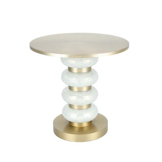 Side Table White Glass Base Brass Gold Top 46 *41 cm