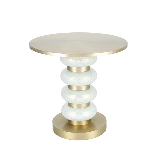 Side Table White Glass Base Brass Gold Top 46 *41 cm image number 2