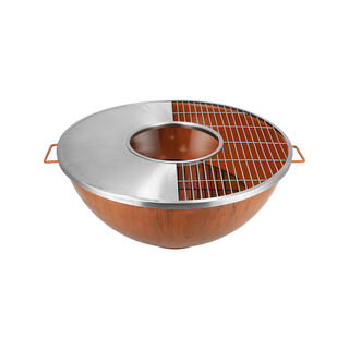 Homez Wooden Texture Firepit Iron Bowl And Stainless Steel Lid Brown Color