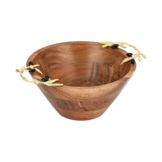 Wooden Round Bowl With Olive Handle Small 24.5Cm