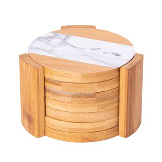 Bamboo Coasters Marble Surface Round 11.5Cm