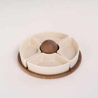 Dallaty porcelain and wood nuts plate set 5 pcs