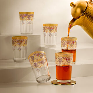 6 Pc Morrocan Tea Cups Manuiscript Glass