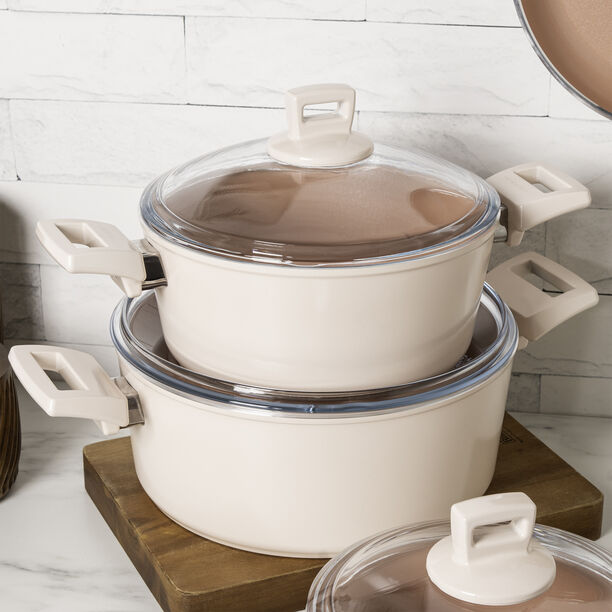 Alberto ceramic cookware set, 9 pieces, beige image number 1