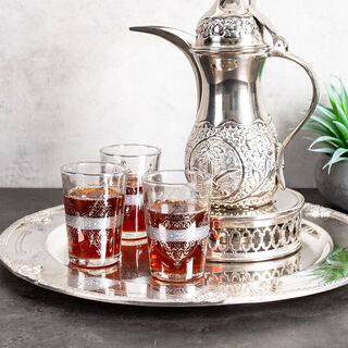طقم كاسات شاي مغربي لون فضي 6 قطع