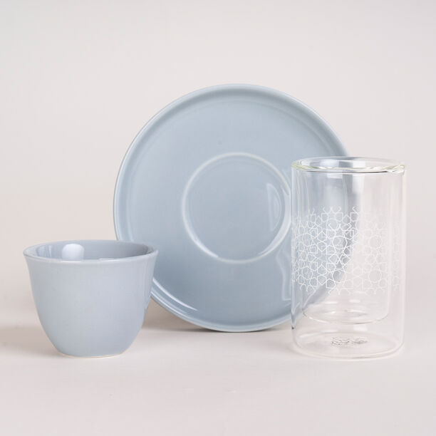 Dallaty light blue glass and porcelain Tea and coffee cups set 18 pcs image number 1