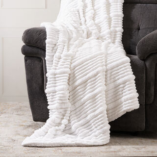 Contrast ribs jacquard flannel blanket 150*200cm white
