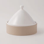 La Mesa Porcelain Tagine With Beige Leather Coat, White, 7" image number 1