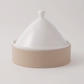 La Mesa Porcelain Tagine With Beige Leather Coat, White, 7"