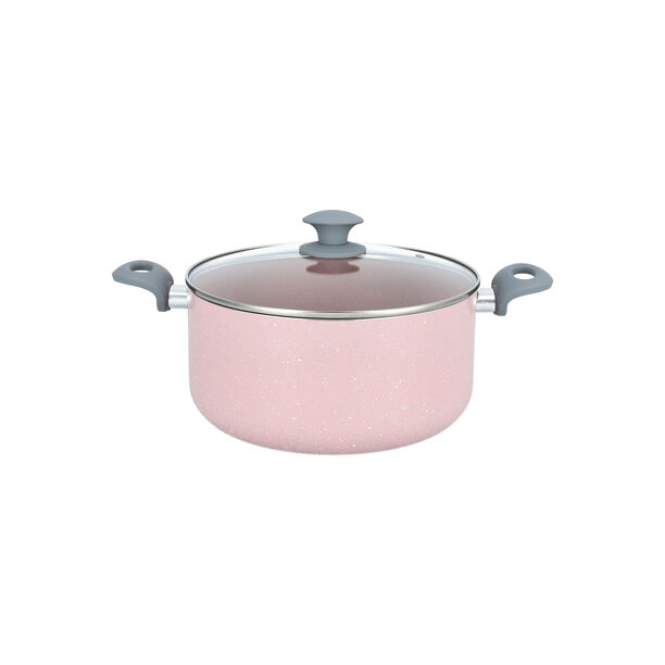 8Pcs Non Stick Cookware Set Marble Pink Stone image number 2