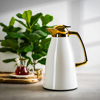 Steel Vacuum Flask Falco Gold And White 1L