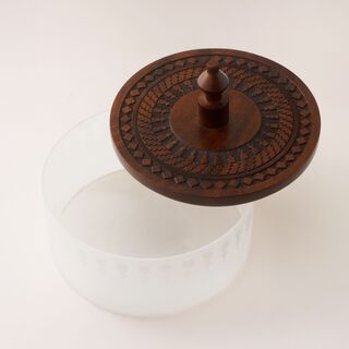 Dallaty Glass Dates Pot With Wood Lid M, Brown 15*15*13Cm