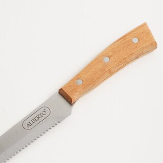 Alberto stainless steel bread knife 7.75" with wooden handle, brown