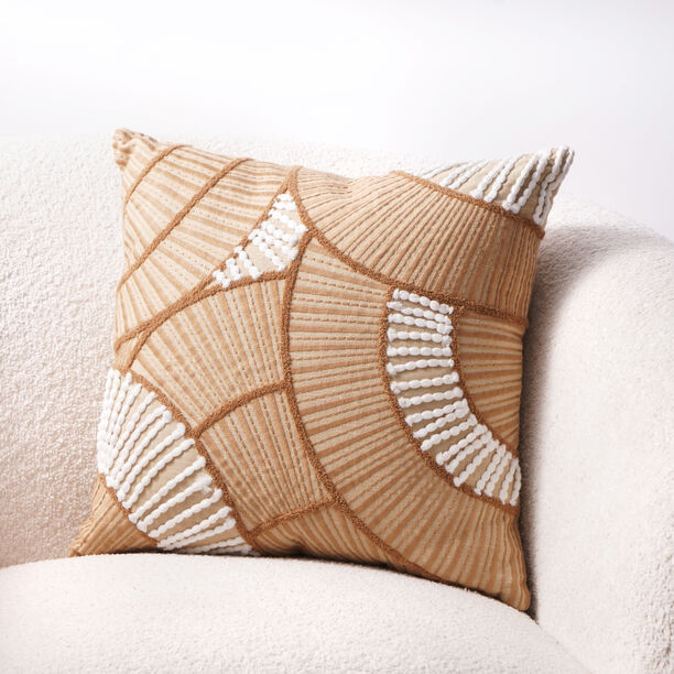 Boutique Blanche cotton cushion with thread embroidery 45*45*15cm, brown image number 3