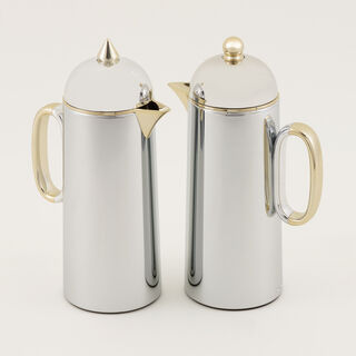 دلتي طقم دلة قطعتين ستانلس ستيل فضي لامع مع شامبين بسعة 1 لتر لكل قطعة