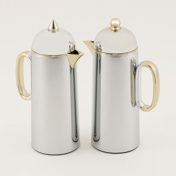 دلتي طقم دلة قطعتين ستانلس ستيل فضي لامع مع شامبين بسعة 1 لتر لكل قطعة image number 0