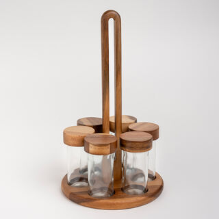 Acacia wood spices 6 pcs set with stand