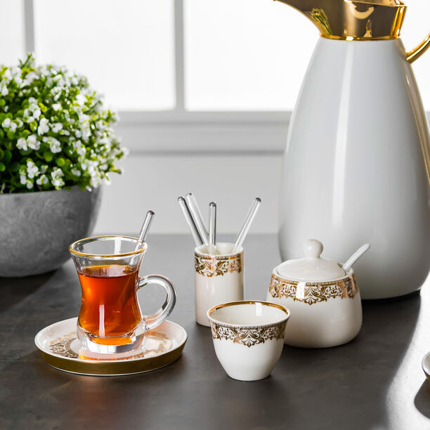 Lamesa 28 Pieces Porcelain Tea And Coffee Set White Gold image number 7