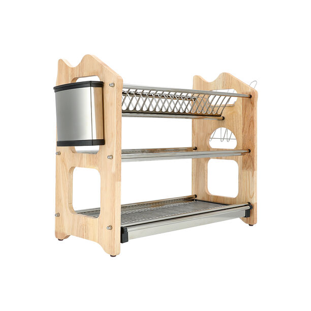 3 Layer Stainless Steel Dish Rack With Wood 55cm Alberto image number 2