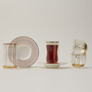 Dallaty white porcelain and glass Tea and coffee cups set 18 pcs