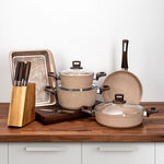 Granite Cookware Set 7 PCS + Knife Block with 5 wood knive Set + Non Stick Roaster Pan + Wood Cutting Board image number 1