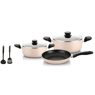 Pentola 7pcs aluminum non stick cookware set with glass lids, beige