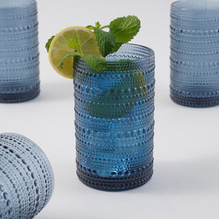 La Mesa 4 Pcs Highball Glass Set, Dark Blue 7.5*7.5*12.5 Cm