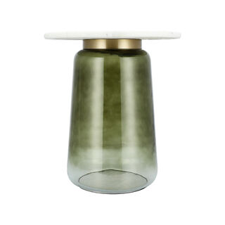 Side Table Glass Base And Marble Top 48*54 cm