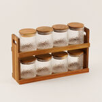 طقم برطمانات توابل 8 قطع زجاج منقوشة مع حامل خشب image number 1