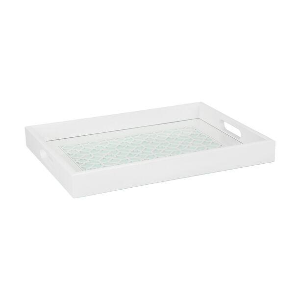 1Pc White Blue Wood Tray 38*28cm image number 2