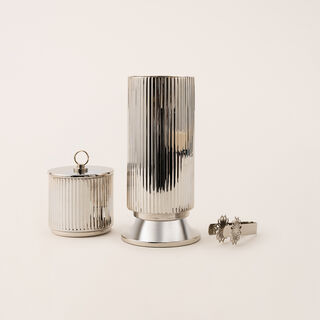 Mawaddah silver stainless steel oud burner & container set 9*9*20 cm