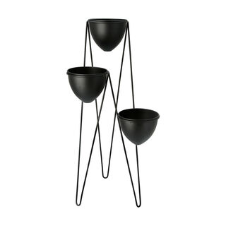 Planter Set Of 3 With Stand Metal Black