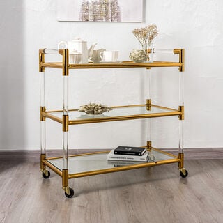 3 Tiers Acrylic Serving Trolley Gold 80x40x81.5Hcm
