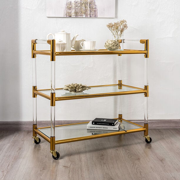 3 Tiers Acrylic Serving Trolley Gold 80x40x81.5Hcm image number 0