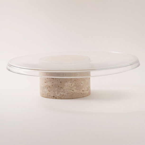 La Mesa cake stand with travertine stone base and glass plate dia 30cm image number 0