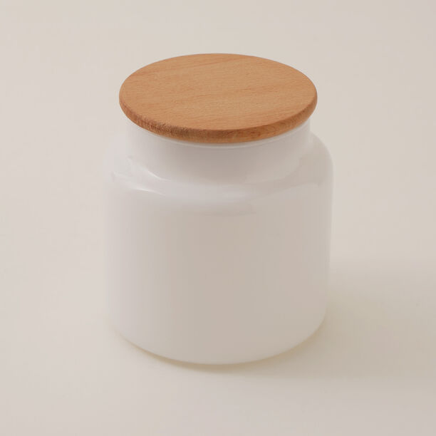 Glass tea jar 635ml with wooden lid in white image number 2