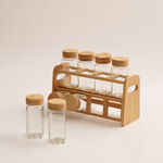 8Pcs glass spice jar and bamboo rack set with bamboo lid image number 1