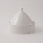 La Mesa Porcelain Tagine With Beige Leather Coat, White, 9.5" image number 1